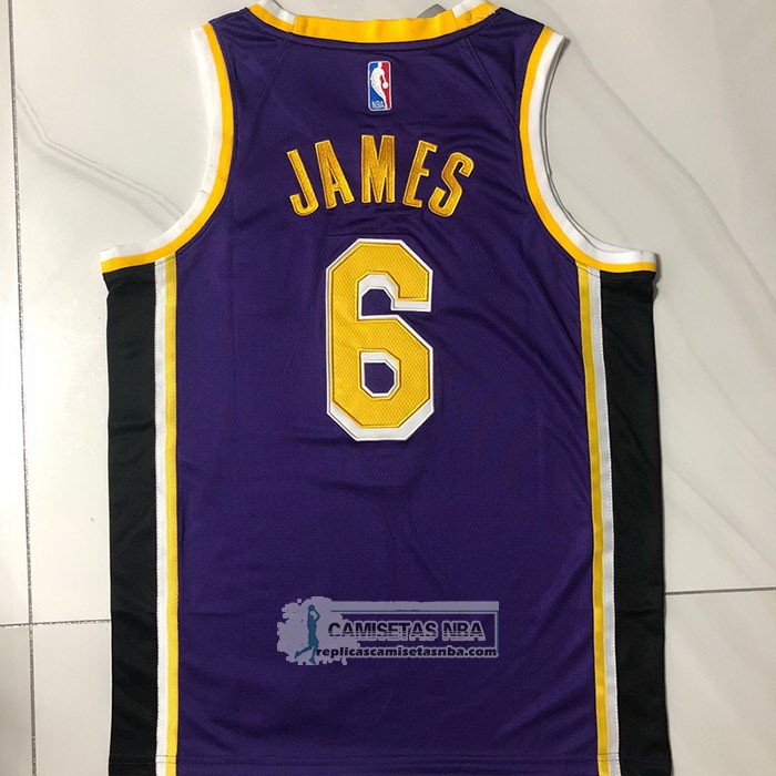 Camiseta Los Angeles Lakers LeBron James NO 6 Statement 2020-21 Violeta